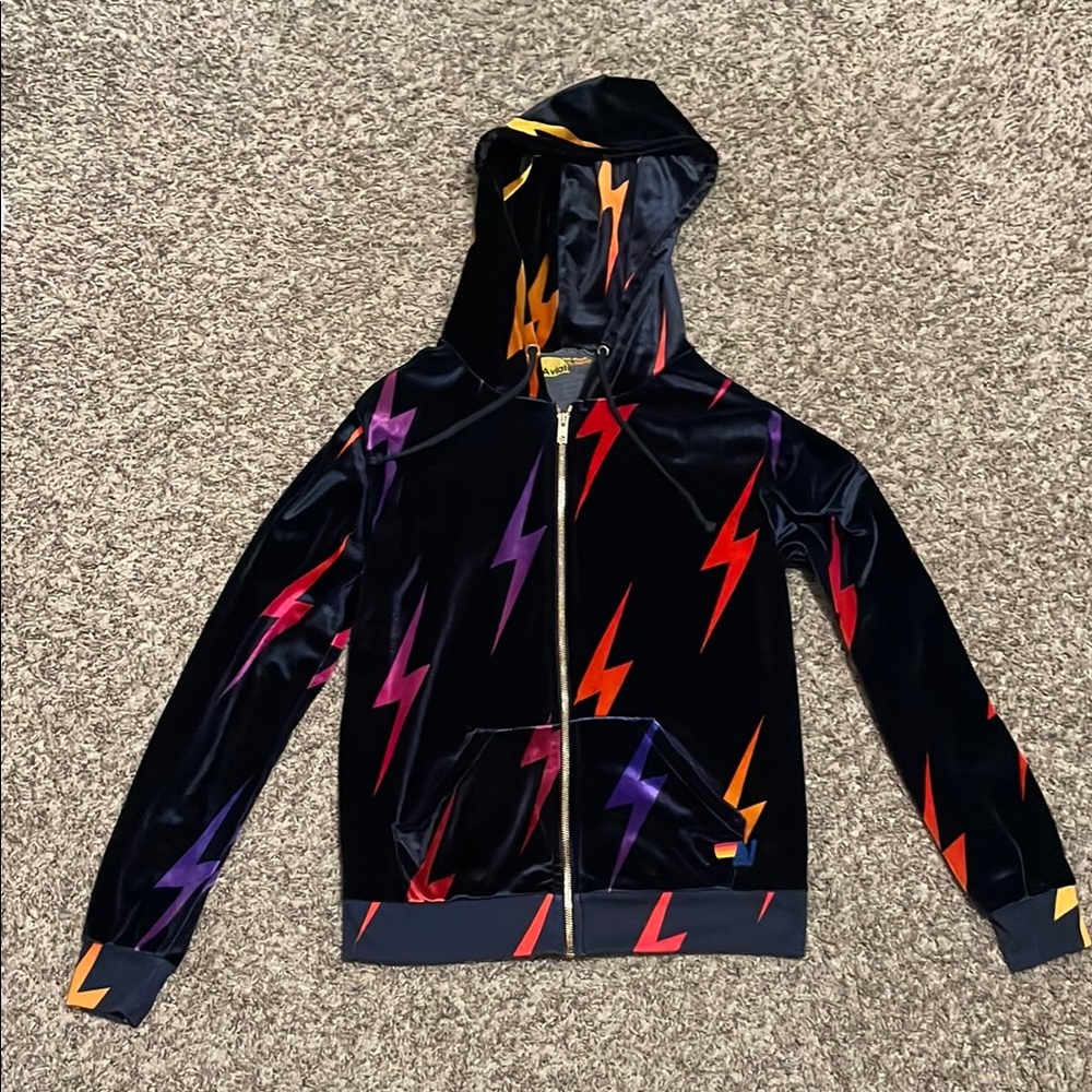 Aviator Nation Stylish, Rare Velvet Lightning Bolt Hoodie